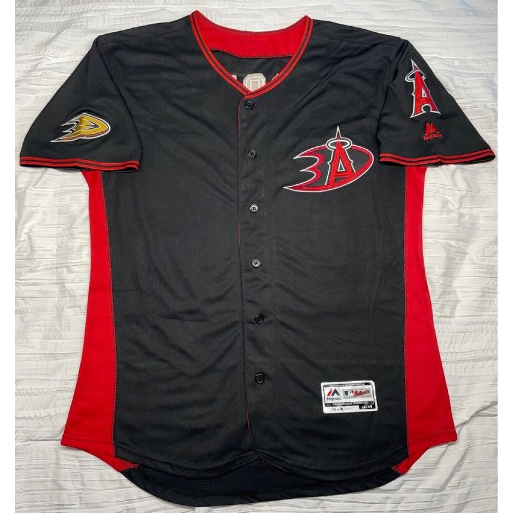 Men's Los Angeles Angels X Anaheim Ducks #27 Mike Trout Black Flex Base Stitched Jersey