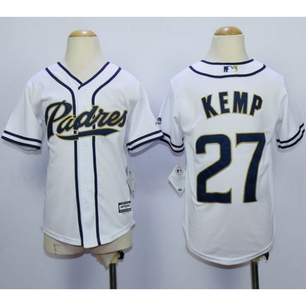 Padres #27 Matt Kemp White Home Cool Base Stitched Youth MLB Jersey