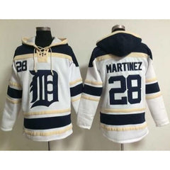 Tigers #28 J. D. Martinez White Sawyer Hooded Sweatshirt MLB Hoodie