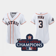 Women's Houston Astros #3 Jeremy Pena White 2022 World Series Champions Stitched Baseball Jersey(Run Small)