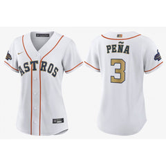 Women's Houston Astros #3 Jeremy Pena White 2023 Gold Collection With World Serise Champions Patch Stitched Jersey(Run Small)