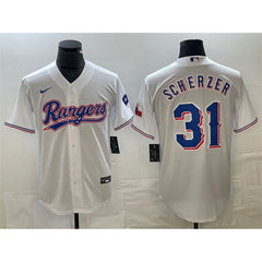 Men's Texas Rangers #31 Max Scherzer White With Patch Cool Base Stitched Baseball Jersey