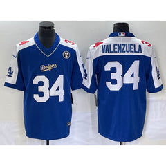 Men's Los Angeles Dodgers #34 Toro Valenzuela Blue Vin Scully Patch Stitched Jersey