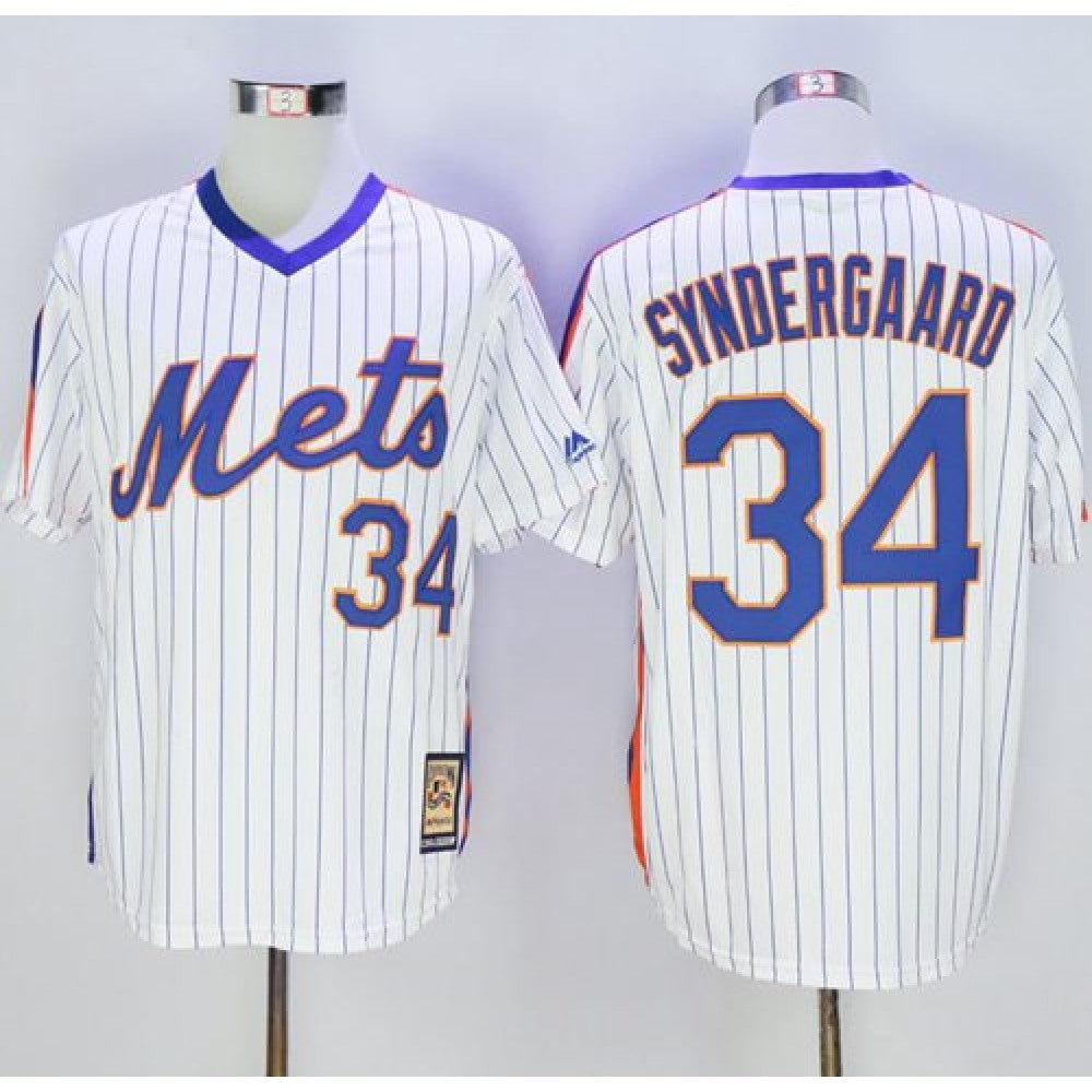 Mets #34 Noah Syndergaard White(Blue Strip) Cooperstown Stitched MLB Jersey