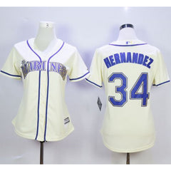 Mariners #34 Felix Hernandez Cream Alternate Women's Stitched MLB Jersey