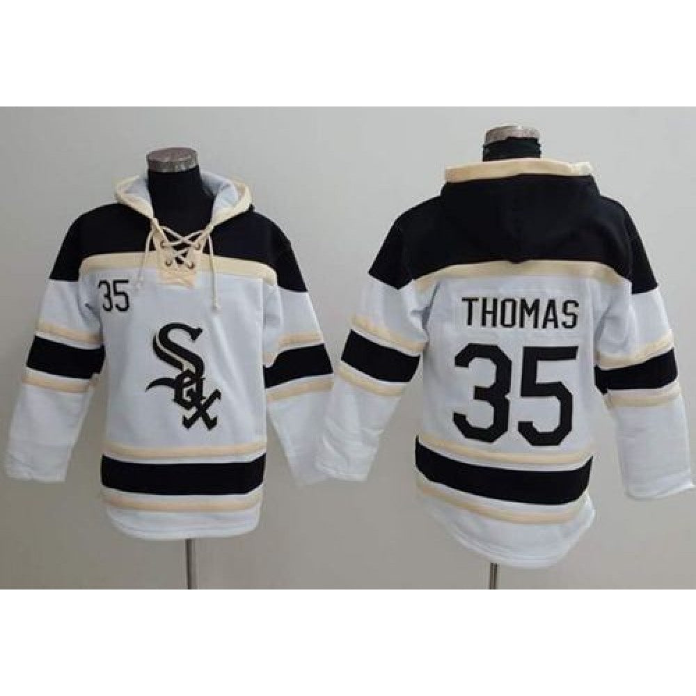 White Sox #35 Frank Thomas White Sawyer Hooded Sweatshirt MLB Hoodie