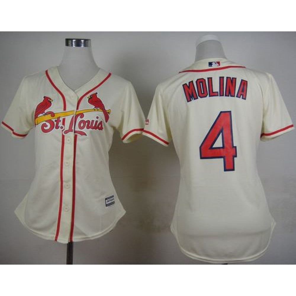 Cardinals #4 Yadier Molina Cream Alternate Women's Stitched MLB Jersey