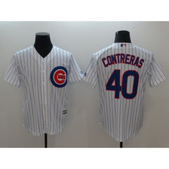 Men's Chicago Cubs #40 Willson Contreras White Strip New Cool Base Stitched MLB Jersey