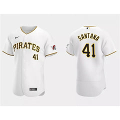 Men's Pittsburgh Pirates #41 Carlos Santana White Flex Base Stitched Baseball Jersey