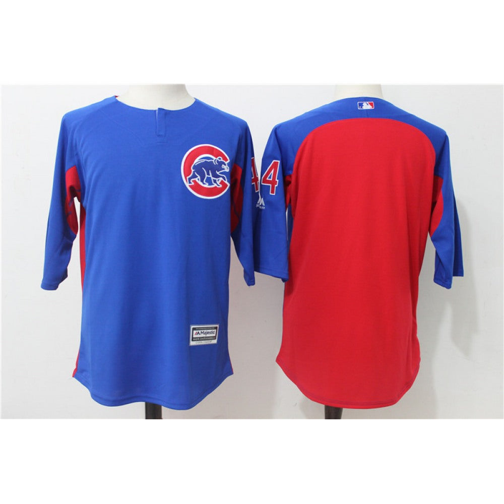 Men's Chicago Cubs #44 Anthony Rizzo Blue/Red Authentic Collection On-Field 3/4 Sleeve Batting Practice Stitched MLB Jersey