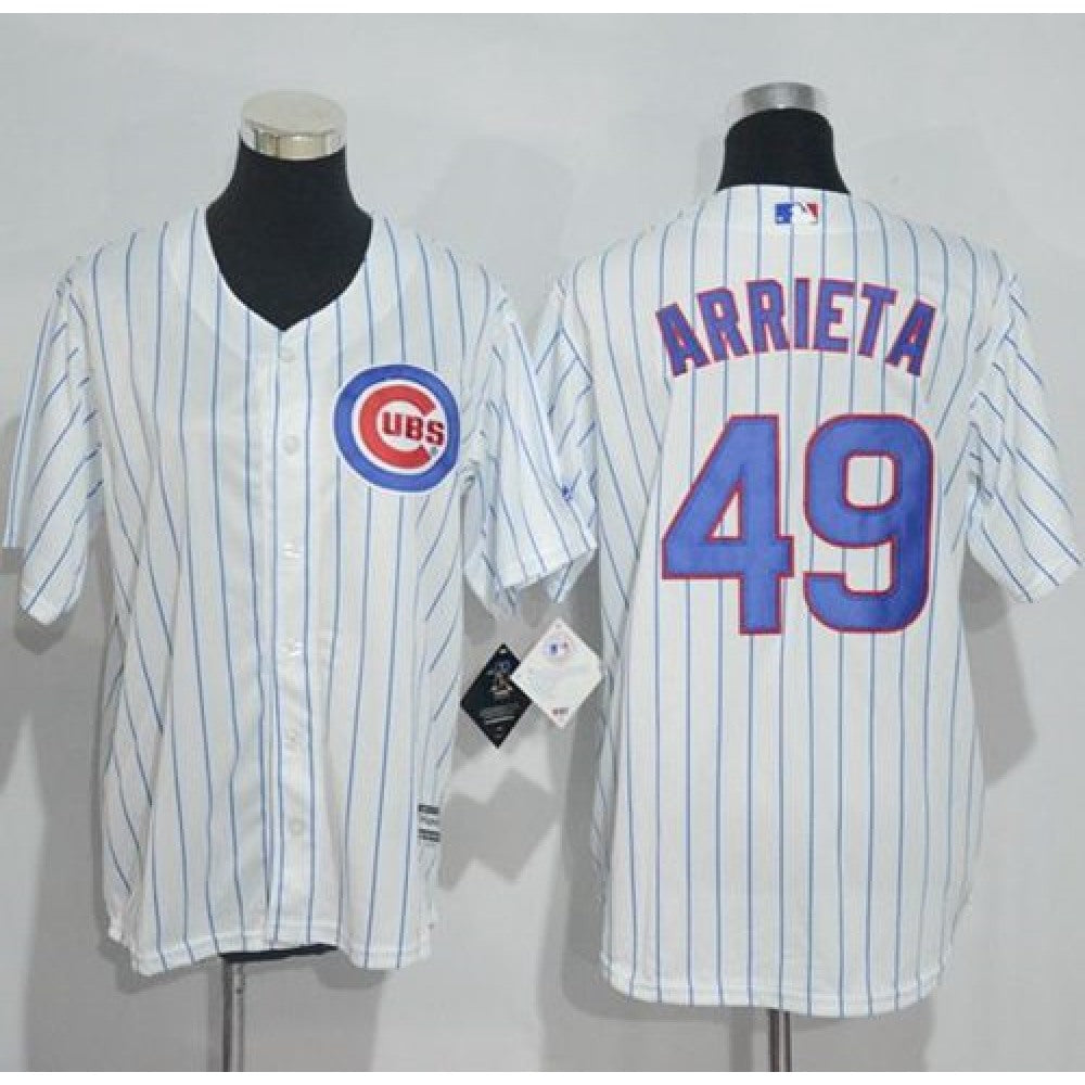 Cubs #49 Jake Arrieta White(Blue Strip) Cool Base Stitched Youth MLB Jersey