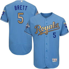 Royals #5 George Brett Light Blue FlexBase Authentic 2015 World Series Champions Gold Program Stitched MLB Jersey