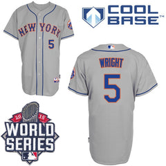 Mets #5 David Wright Grey W/2015 World Series Patch Stitched MLB Jersey