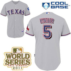 Rangers #5 ian Kinsler Grey Cool Base 2011 World Series Patch Stitched MLB Jersey