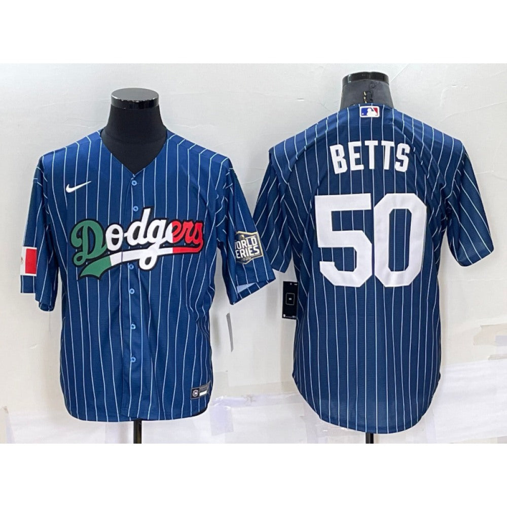 Men's Los Angeles Dodgers #50 Mookie Betts Navy Mexico World Series Cool Base Stitched Baseball Jersey