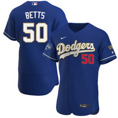 Men's Los Angeles Dodgers #50 Mookie Betts Royal Blue Championship Flex Base Sttiched MLB Jersey