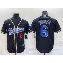 Men's Los Angeles Dodgers #6 Trea Turner Black Cool Base Stitched Baseball Jersey