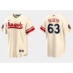 Men's Los Angeles Angels #63 Chase Silseth Cream City Connect Cool Base Stitched Jersey
