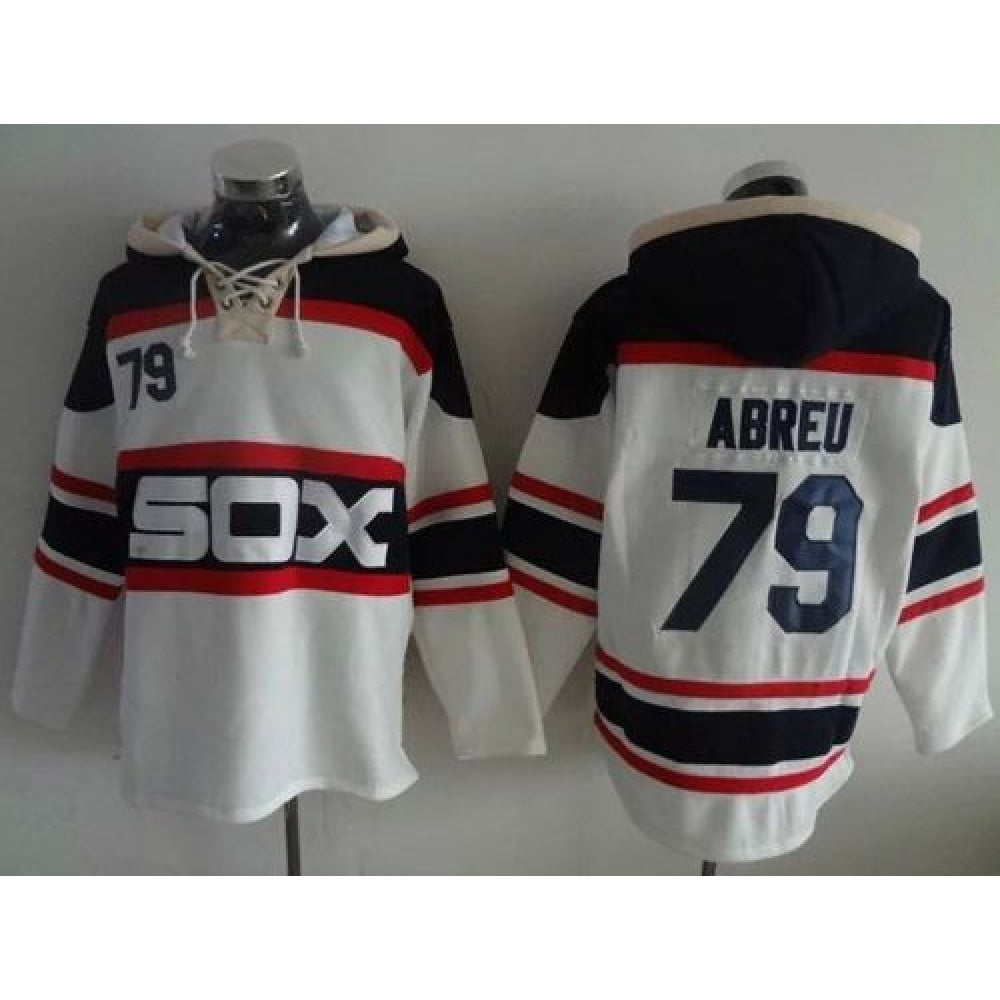 White Sox #79 Jose Abreu White Sawyer Hooded Sweatshirt Alternate Home MLB Hoodie