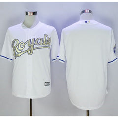 Royals Blank White New Cool Base 2015 World Series Champions Gold Program Stitched MLB Jersey