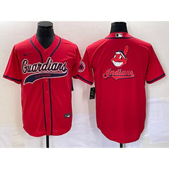 Men's Cleveland Guardians Red Team Big Logo With Patch Cool Base Stitched Baseball Jersey