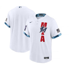 Men's Miami Marlins Blank 2021 White All-Star Cool Base Stitched MLB Jersey