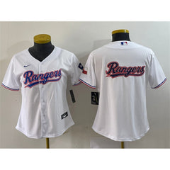 Women's Texas Rangers White Team Big Logo With Patch Stitched Baseball Jersey(Run Small)