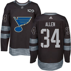 Blues #34 Jake Allen Black 1917-2017 100th Anniversary Stitched NHL Jersey