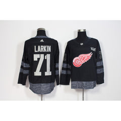 Men's Detroit Red Wings #71 Dylan Larkin Black 1917-2017 100th Anniversary Stitched NHL Jersey
