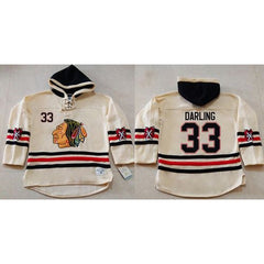 Blackhawks #33 Scott Darling Cream Heavyweight Pullover Hoodie Stitched NHL Jersey