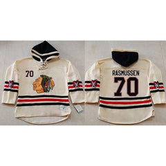 Blackhawks #70 Dennis Rasmussen Cream Heavyweight Pullover Hoodie Stitched NHL Jersey