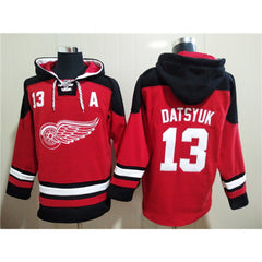 Men's Detroit Red Wings #13 Pavel Datsyuk Red Ageless Must-Have Lace-Up Pullover Hoodie