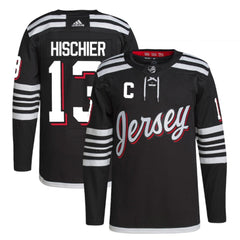 Men's New Jersey Devils #13 Nico Hischier 2021/22 Black Stitched Jersey