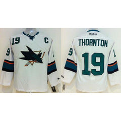 Sharks #19 Joe Thornton White Stitched Youth NHL Jersey