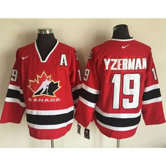 Team CA. #19 Steve Yzerman Red/Black 2002 Olympic Throwback Stitched NHL Jersey