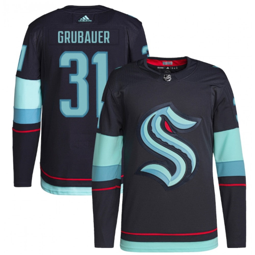 Men's Seattle Kraken #31 Philipp Grubauer Navy Stitched Jersey
