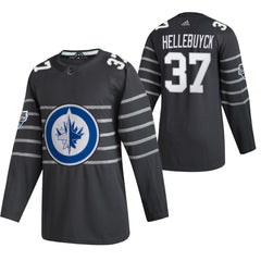 Men's Winnipeg Jets #37 Connor Hellebuyck 2020 Grey All Star Stitched NHL Jersey