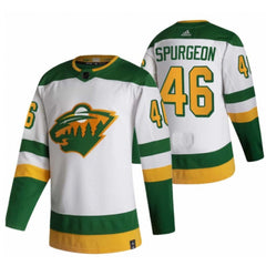 Men's Minnesota Wild #46 Jared Spurgeon 2021 White Reverse Retro Stitched Jersey