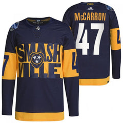 Men's Nashville Predators #47 Michael Mccarron 2022 Navy Stadium Series Breakaway Player Stitched Jersey
