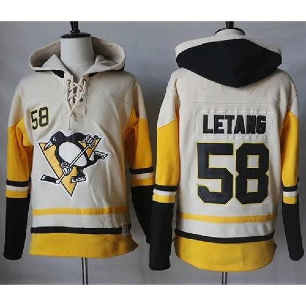 Penguins #58 Kris Letang Cream/Gold Sawyer Hooded Sweatshirt Stitched NHL Jersey