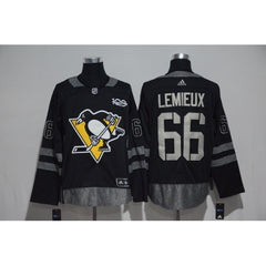 Pittsburgh Penguins #66 Mario Lemieux Black Men's 1917-2017 100th Anniversary Stitched NHL Jersey
