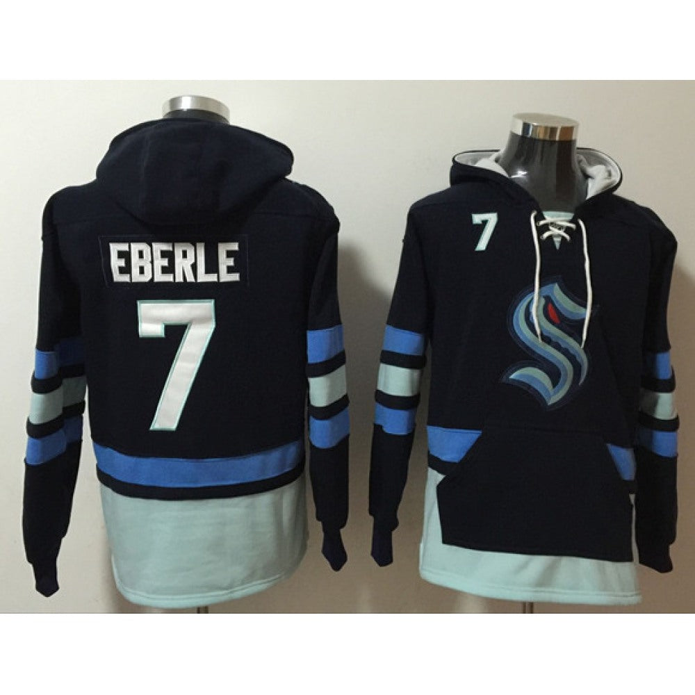 Men's Seattle Kraken #7 Jordan Eberle Navy Ageless Must-Have Lace-Up Pullover Hoodie