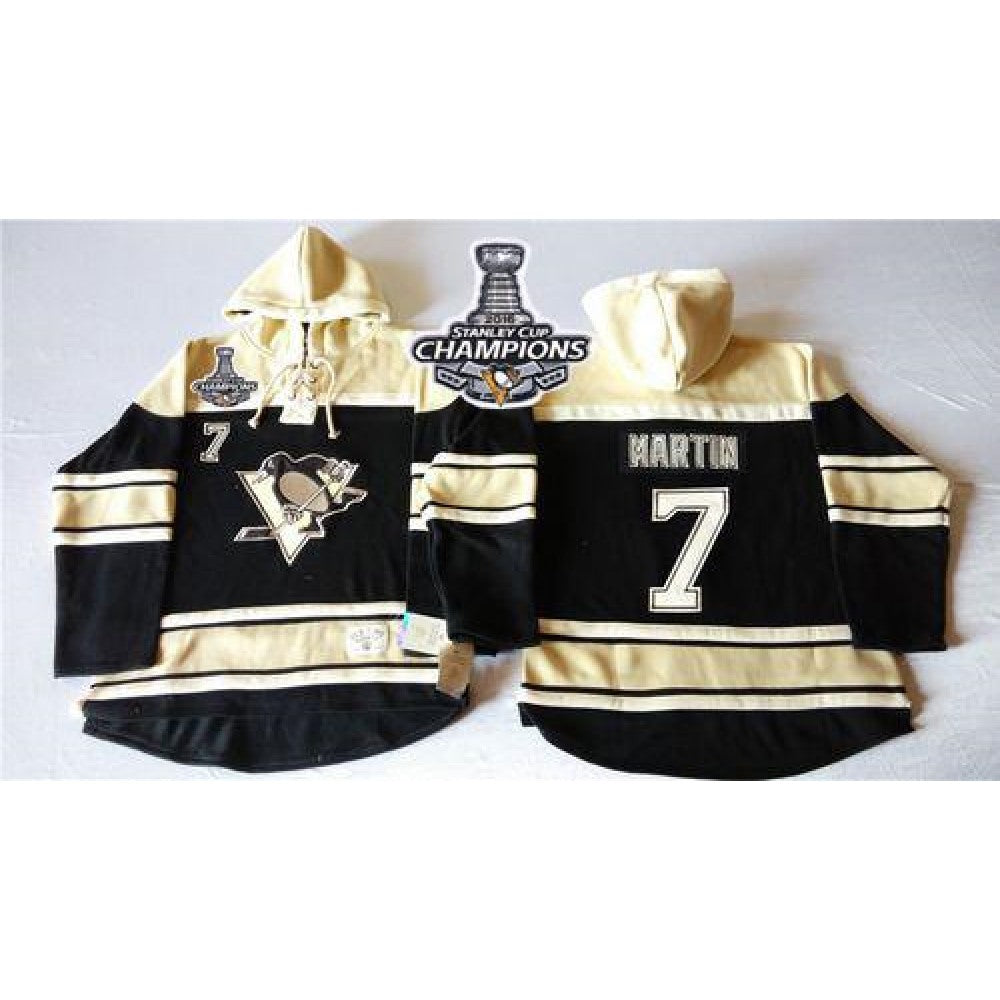 Penguins #7 Paul Martin Black Sawyer Hooded Sweatshirt 2016 Stanley Cup Champions Stitched NHL Jersey