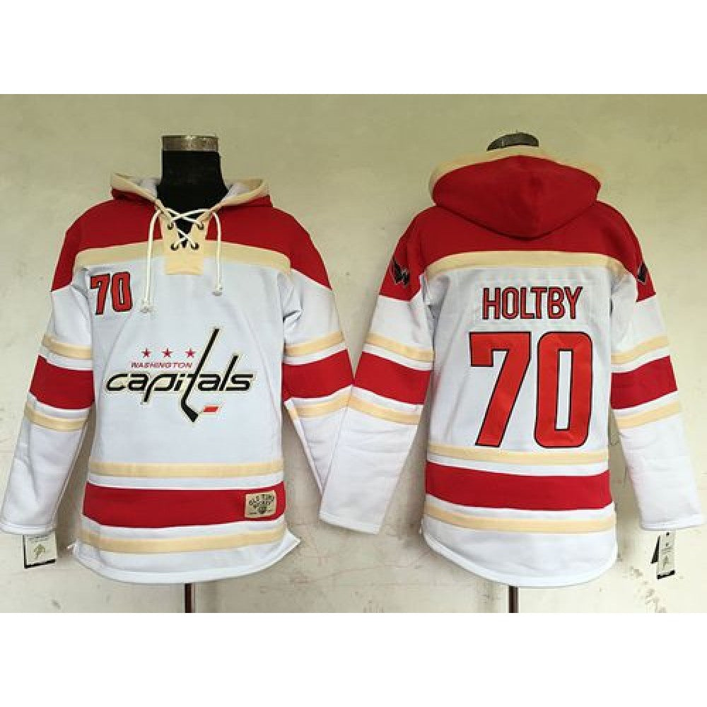 Capitals #70 Braden Holtby White Sawyer Hooded Sweatshirt Stitched NHL Jersey