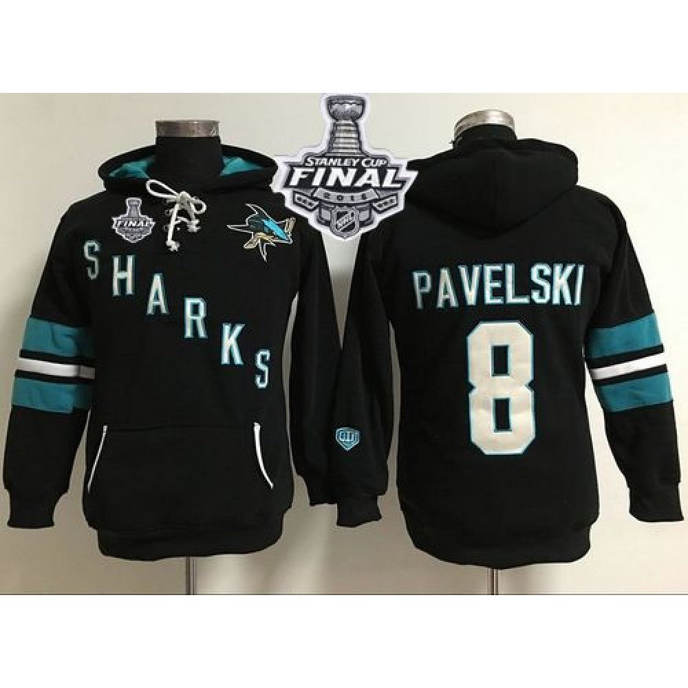 San Jose Sharks #8 Joe Pavelski Black 2016 Stanley Cup Final Patch Women's Old Time Heidi Hoodie NHL Hoodie