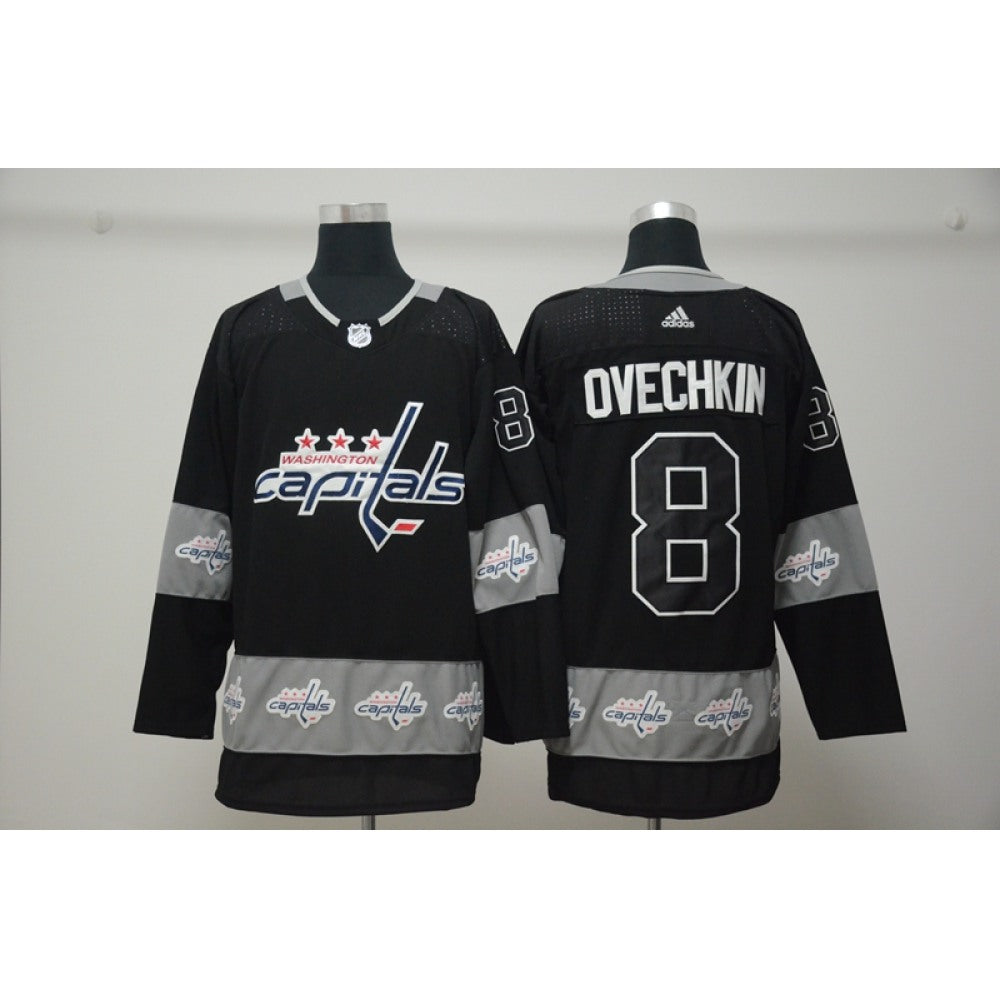 Men's Washington Capitals #8 Alex Ovechkin Black Team Logo Stitched NHL Jersey