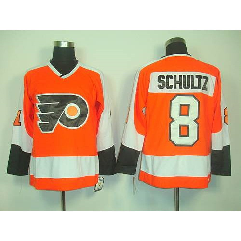 Flyers #8 Dave Schultz Orange CCM Throwback Stitched NHL Jersey