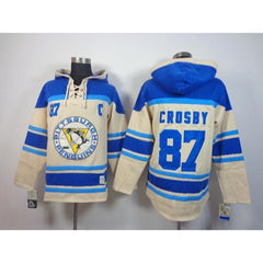 Penguins #87 Sidney Crosby Cream Sawyer Hooded Sweatshirt Stitched NHL Jersey