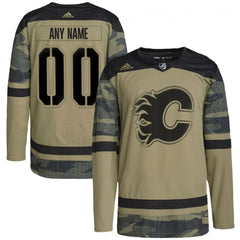 Calgary Flames Camo Logo Military Appreciation Team Authentic Custom Practice Jersey