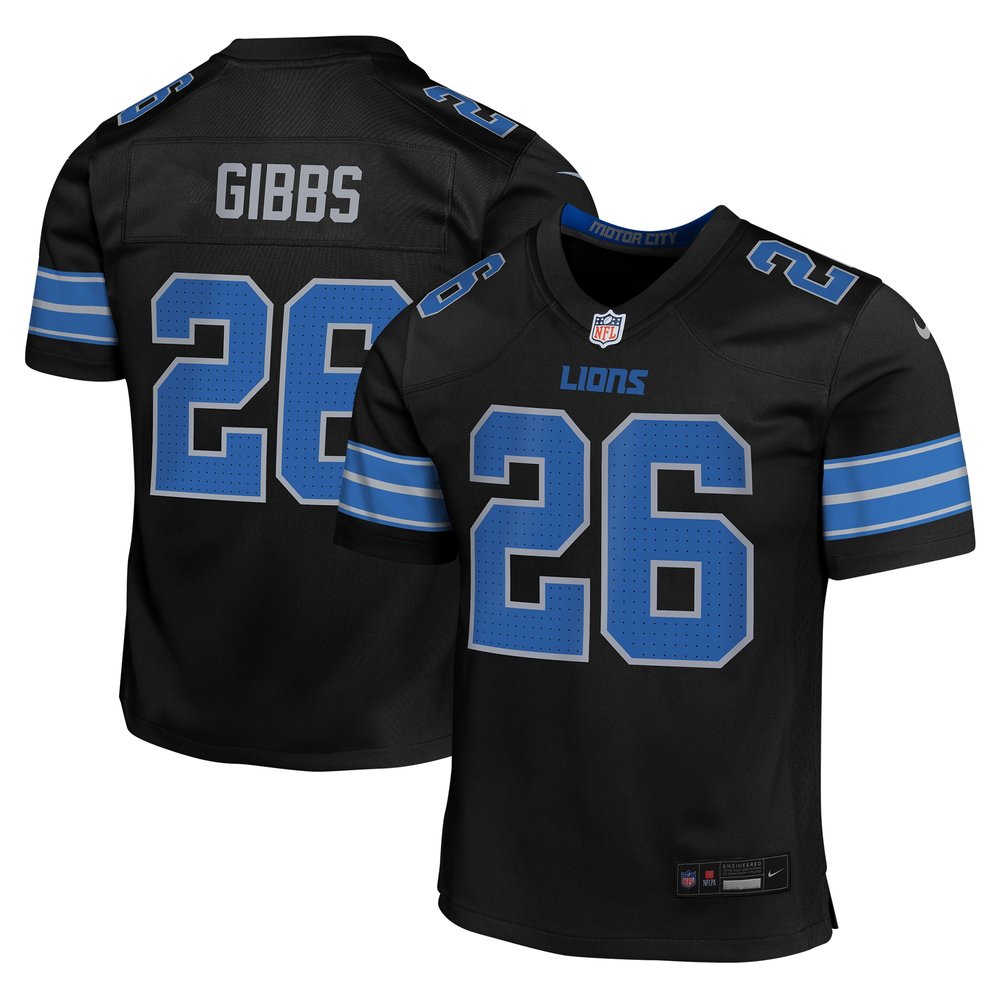 Youth Detroit Lions Jahmyr Gibbs Black Alternate Player Game Jersey